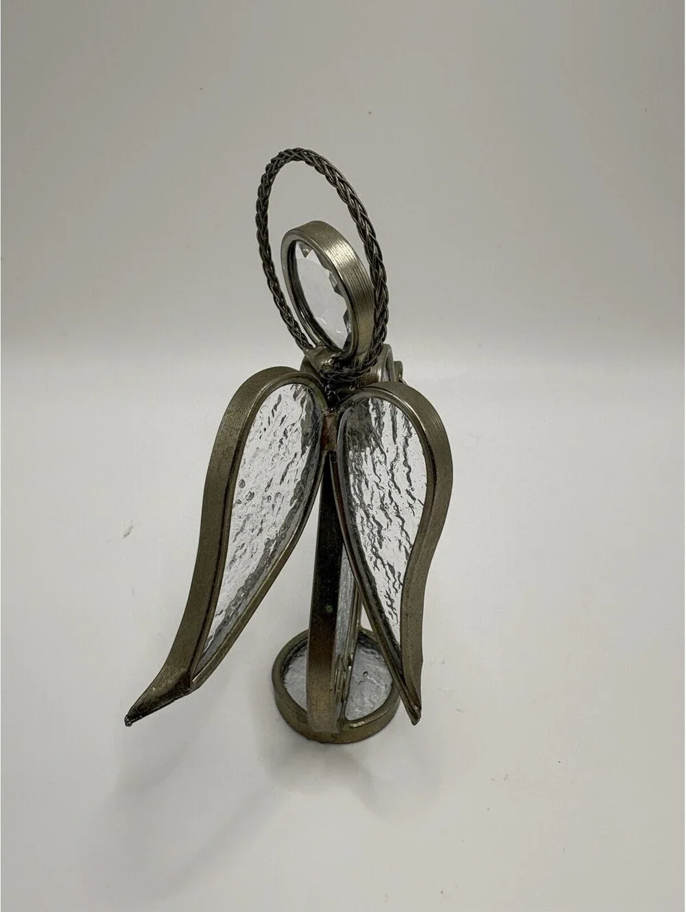 Vintage Stained Glass Angel Candle Tea Light Holder Cross Religious 5.5”
